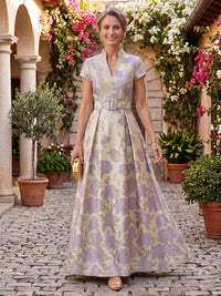 V Neck Mermaid Jacquard Satin A Line Mother of the Bride/Groom Dresses