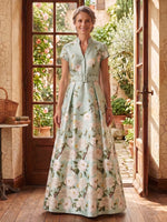 V Neck A Line Jacquard Satin Mother of the Bride/Groom Dresses