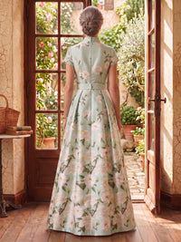 V Neck A Line Jacquard Satin Mother of the Bride/Groom Dresses