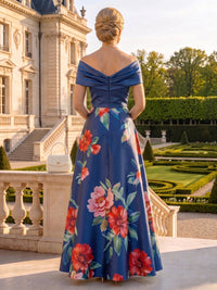 Jacquard Satin Off the Shoulder A Line Floor Length Mother of the Bride Dresses