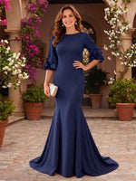 Satin Jewel Mermaid Floor Length Mother of the Bride Dresses with Flowers