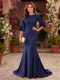 Satin Jewel Mermaid Floor Length Mother of the Bride Dresses with Flowers