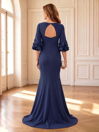 Satin Jewel Mermaid Floor Length Mother of the Bride Dresses with Flowers