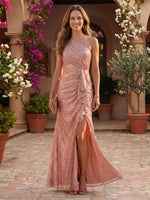 One Shoulder Mermaid Floor Length Mother of the Bride Dresses with Slit