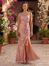Round Neck Mermaid Floor Length Mother of the Bride Dresses with Slit