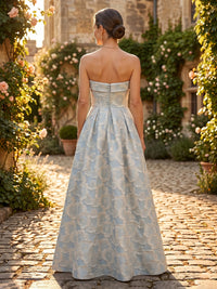 Strapless A Line Jacquard Satin Long Mother of the Bride/Groom Dresses