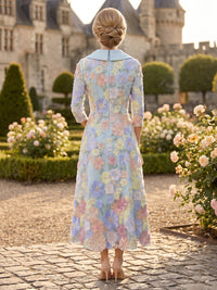 V Neck A Line Tea Length Mother of the Bride Dresses with Sleeves