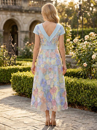 V Neck A Line Tea Length Mother of the Bride Dresses with Bow