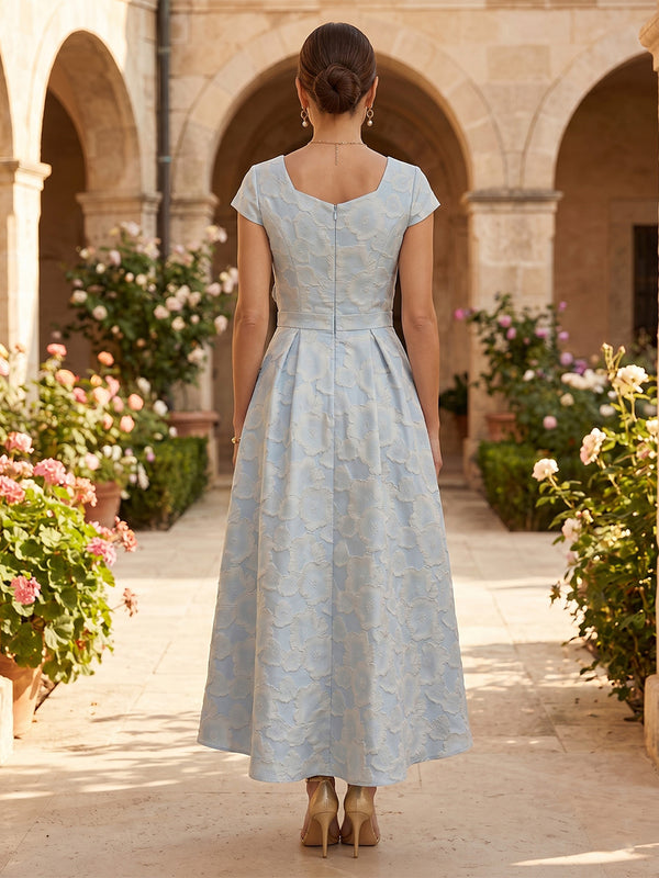 Jacquard Satin V Neck A Line Mother of the Bride Dresses Tea Length