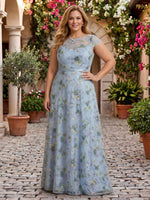 Jacquard Tulle Round Neck A Line Long Mother of the Bride Dresses