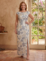 Jacquard Satin Plus Size Mermaid Long Mother of the Bride Dresses with Slit
