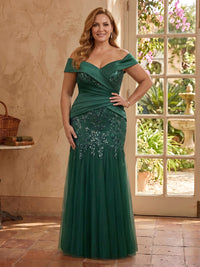 Plus Size Sequin Off the Shoulder Mermaid Long Mother of the Bride Dresses