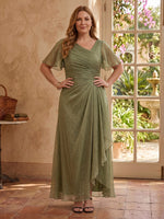 Plus Size Tulle Short Sleeves A Line Long Mother of the Bride Dresses