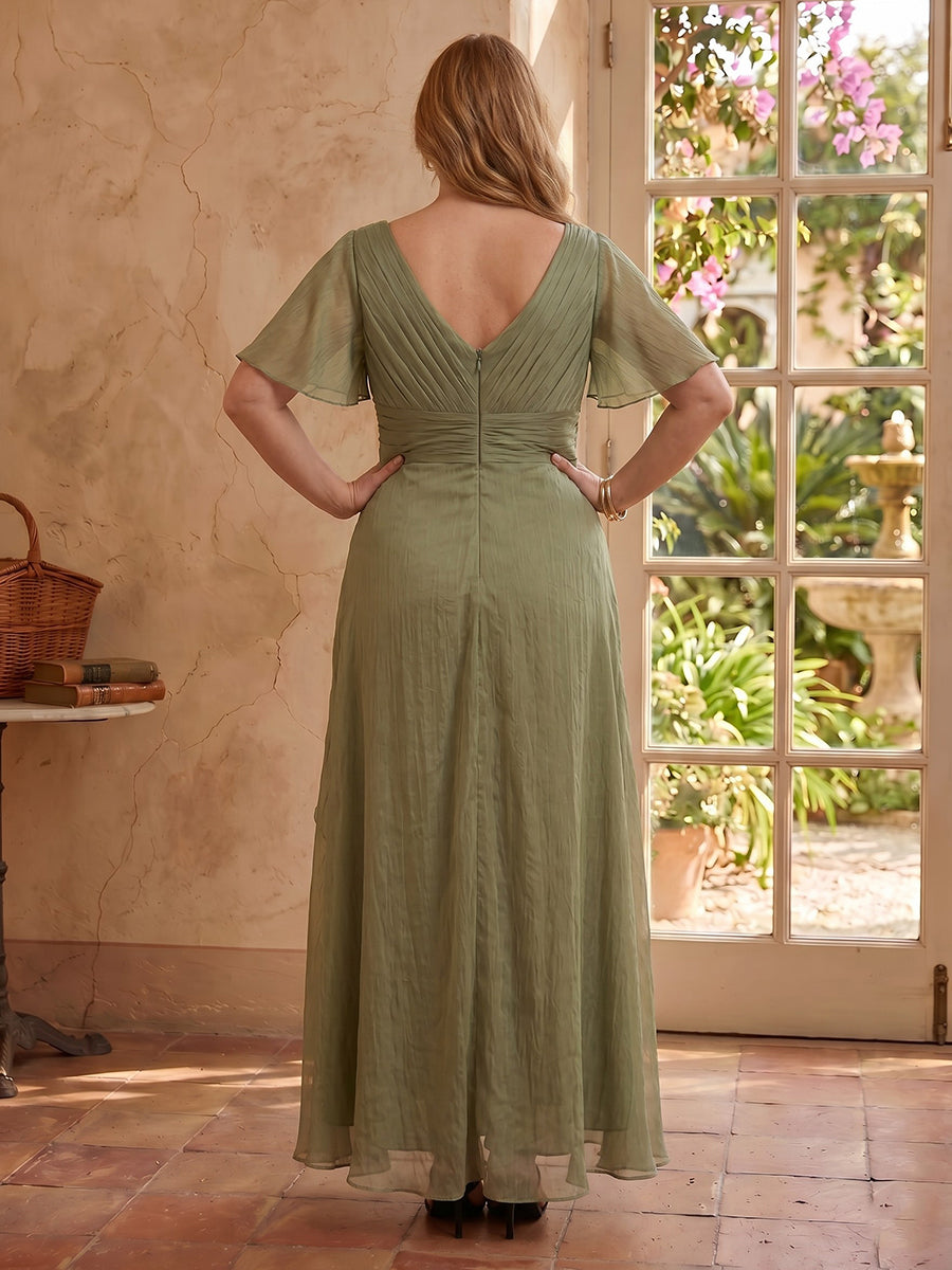 Plus Size Tulle Short Sleeves A Line Long Mother of the Bride Dresses