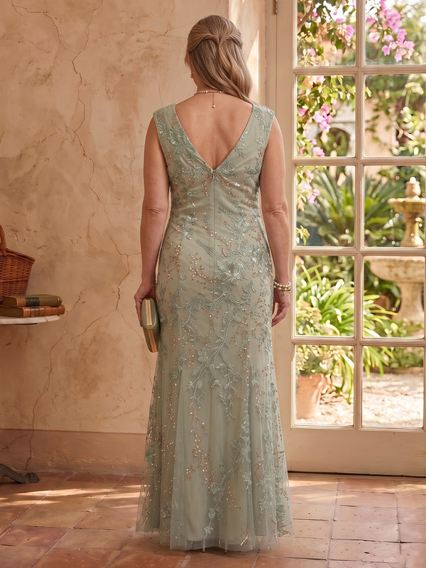 Plus Size Sequin Sleeveless Mermaid Long Mother of the Bride Dresses