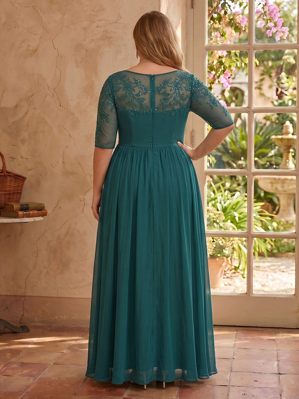 Plus Size Lace Long Sleeves A Line Mother of the Bride Dresses