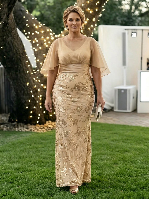 Plus Size Mermaid Sequin Short Sleeves Mother of the Bride Dresses