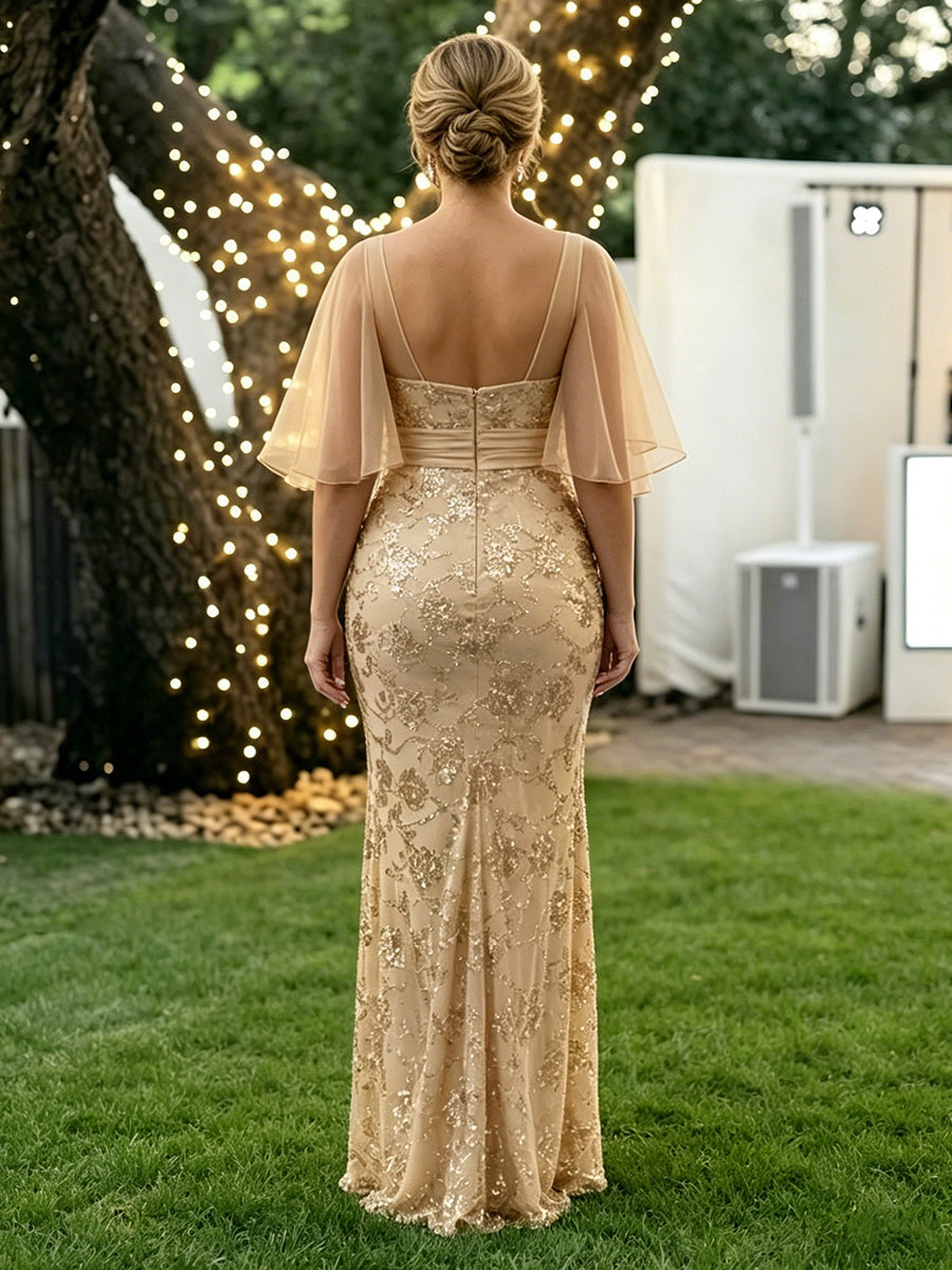 Plus Size Mermaid Sequin Short Sleeves Mother of the Bride Dresses