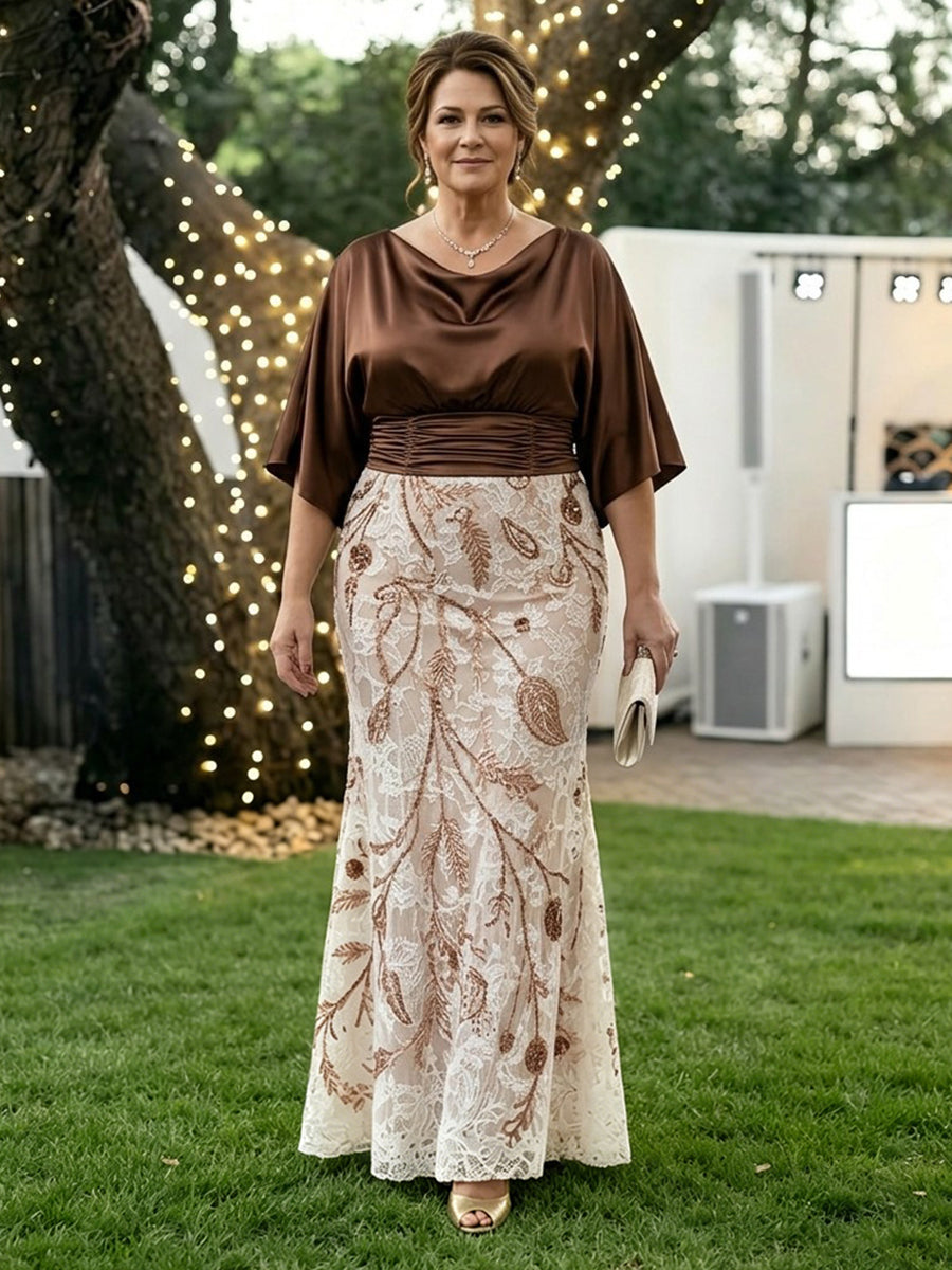 Plus Size Mermaid Short Sleeves Satin Mother of the Bride Dresses