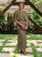 Jacquard Round Neck Mermaid Short Sleeves Mother of the Bride Dresses