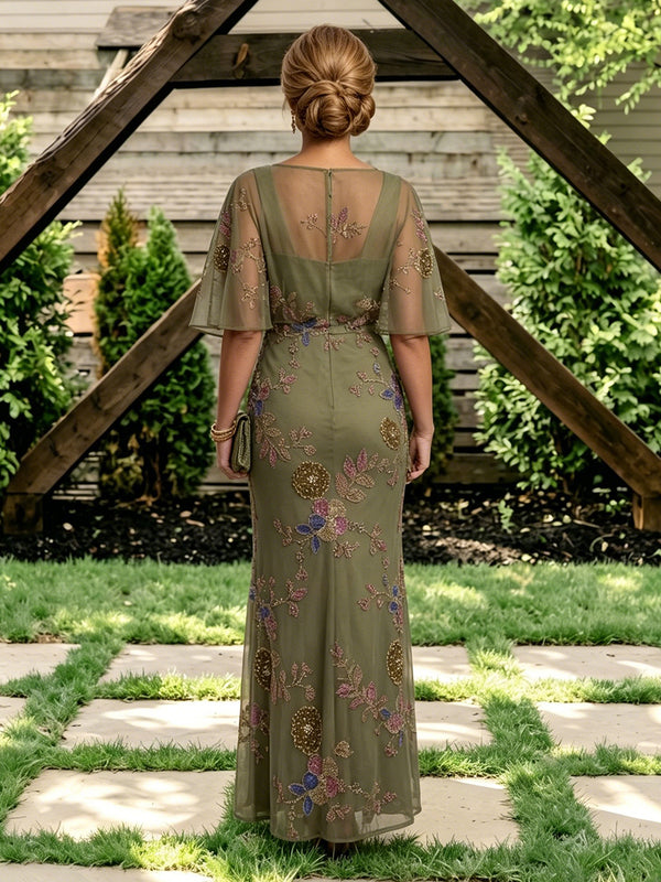 Jacquard Round Neck Mermaid Short Sleeves Mother of the Bride Dresses