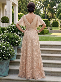Jacquard V Neck A Line Short Sleeves Mother of the Bride Dresses