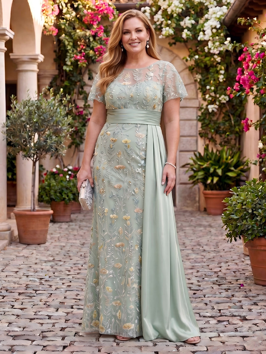 Jacquard Short Sleeves Plus Size Mermaid Long Mother of the Bride Dresses