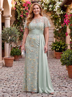 Jacquard Short Sleeves Plus Size Mermaid Long Mother of the Bride Dresses