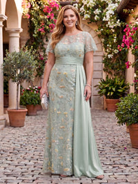 Jacquard Short Sleeves Plus Size Mermaid Long Mother of the Bride Dresses