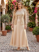 2 Pieces Lace Plus Size A Line Long Sleeves  Mother of the Bride Dresses