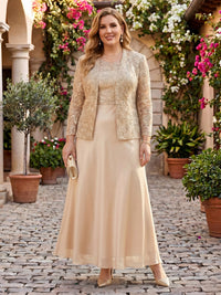 2 Pieces Lace Plus Size A Line Long Sleeves  Mother of the Bride Dresses