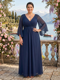 Chiffon V Neck A Line Long Sleeves Mother of the Bride/Groom Dresses Plus Size