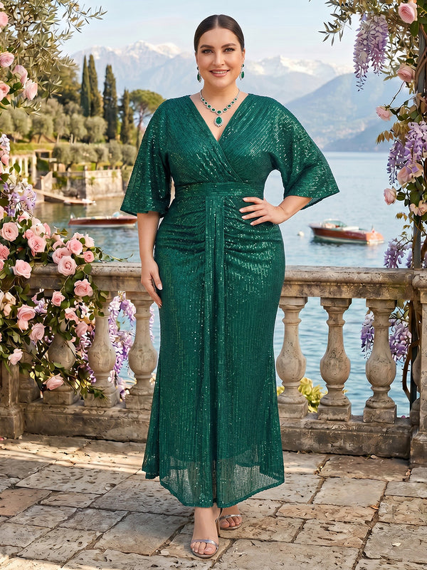 Sequin V Neck Mermaid Mother of the Bride/Groom Dresses Plus Size