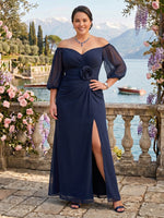Chiffon Off the Shoulder Short Sleeves Mother of the Bride/Groom Dresses Plus Size