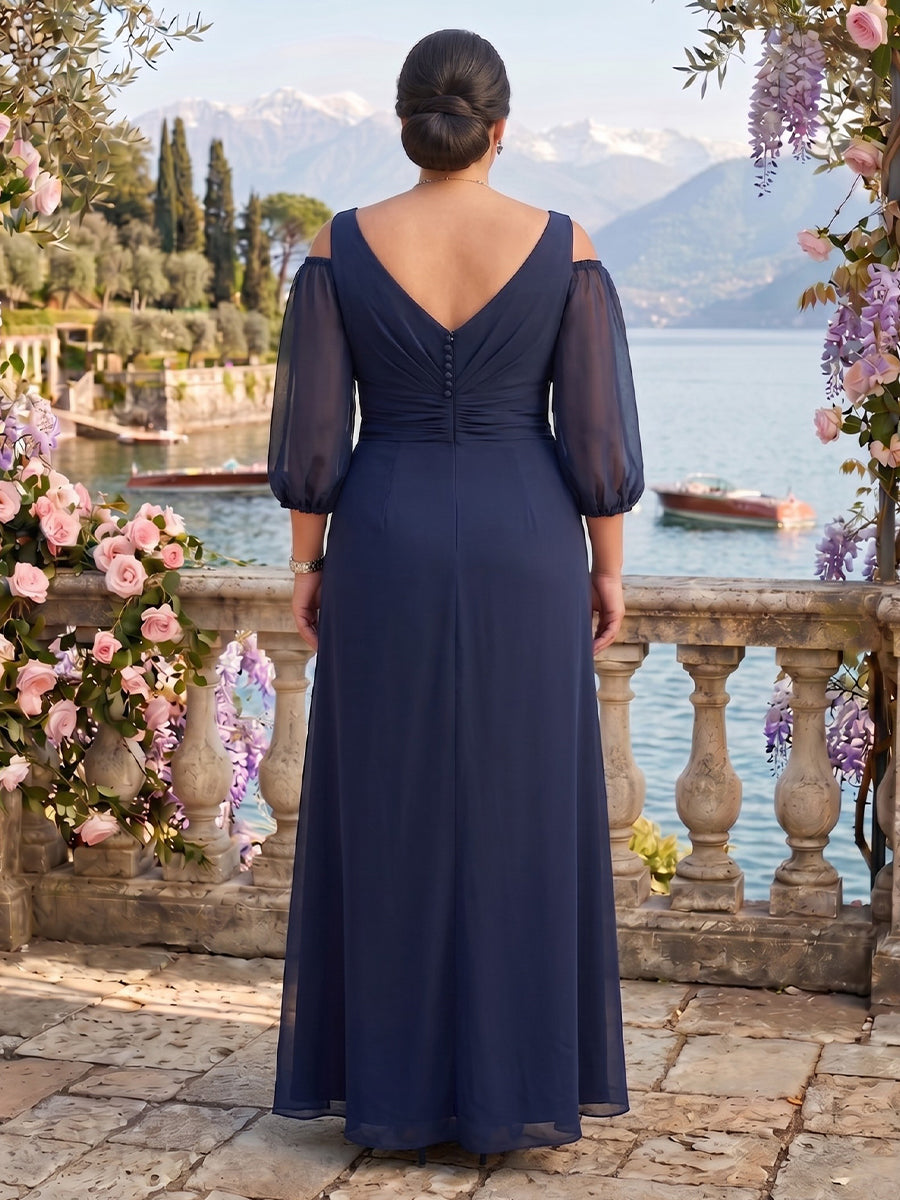 Chiffon Off the Shoulder Short Sleeves Mother of the Bride/Groom Dresses Plus Size