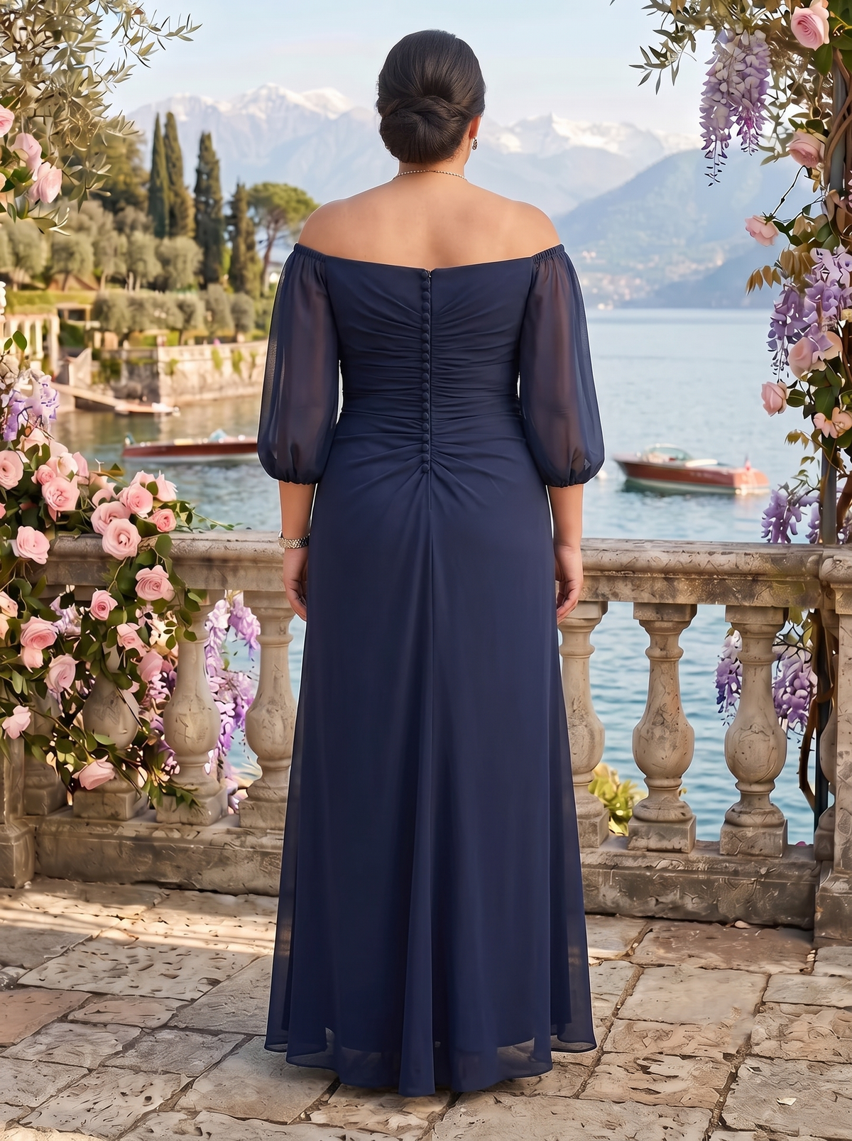 Chiffon Off the Shoulder Short Sleeves Mother of the Bride/Groom Dresses Plus Size