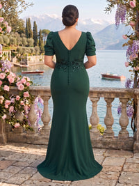 Short Sleeves Satin V Neck Mermaid Mother of the Bride/Groom Dresses Plus Size