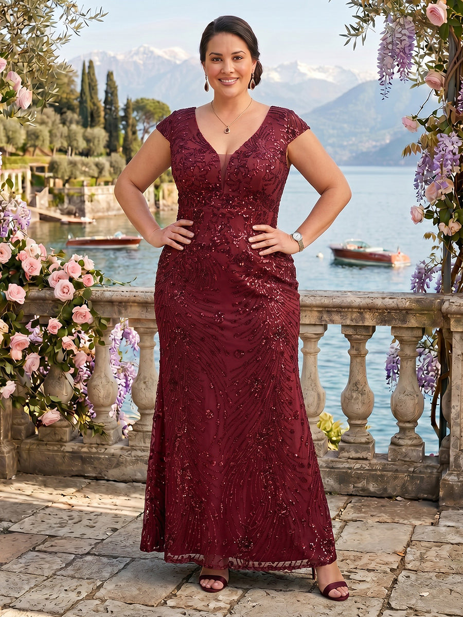 Sequin V Neck Mermaid Sheath Mother of the Bride/Groom Dresses Plus Size