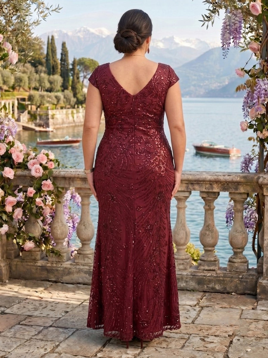 Sequin V Neck Mermaid Sheath Mother of the Bride/Groom Dresses Plus Size