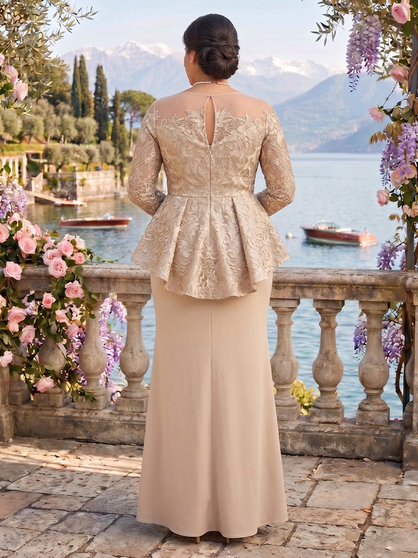 Satin Jewel Long Sleeves Lace Mother of the Bride/Groom Dresses Plus Size