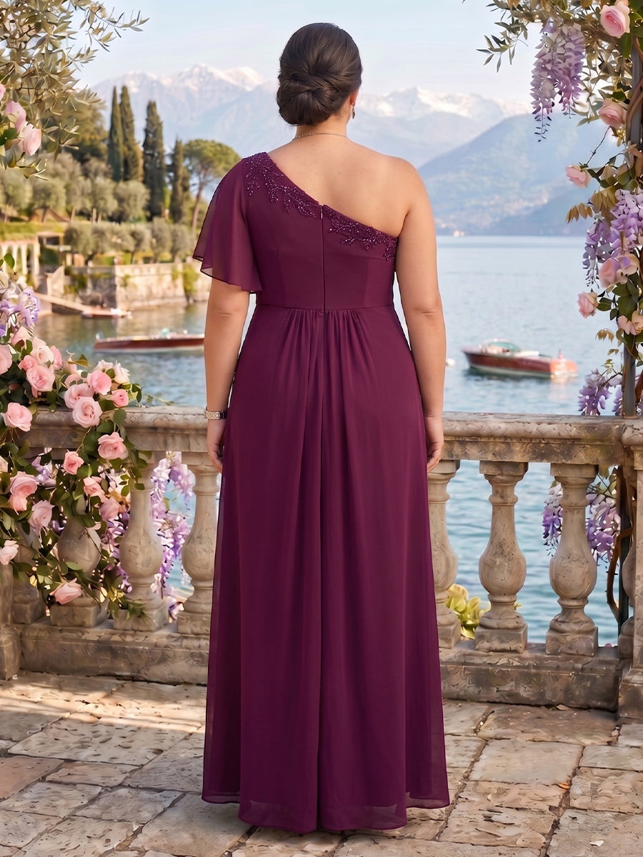 Chiffon One Shoulder A Line Mother of the Bride/Groom Dresses Plus Size