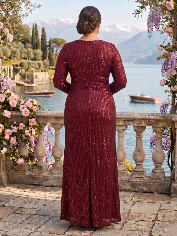 Sequin V Neck Mermaid Long Sleeves Mother of the Bride/Groom Dresses Plus Size