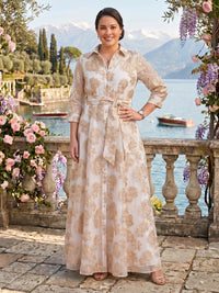 Jacquard Plus Size A Line 3/4 Sleeves V Neck Mother of the Bride Dresses