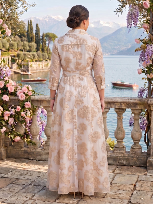 Jacquard Plus Size A Line 3/4 Sleeves V Neck Mother of the Bride Dresses