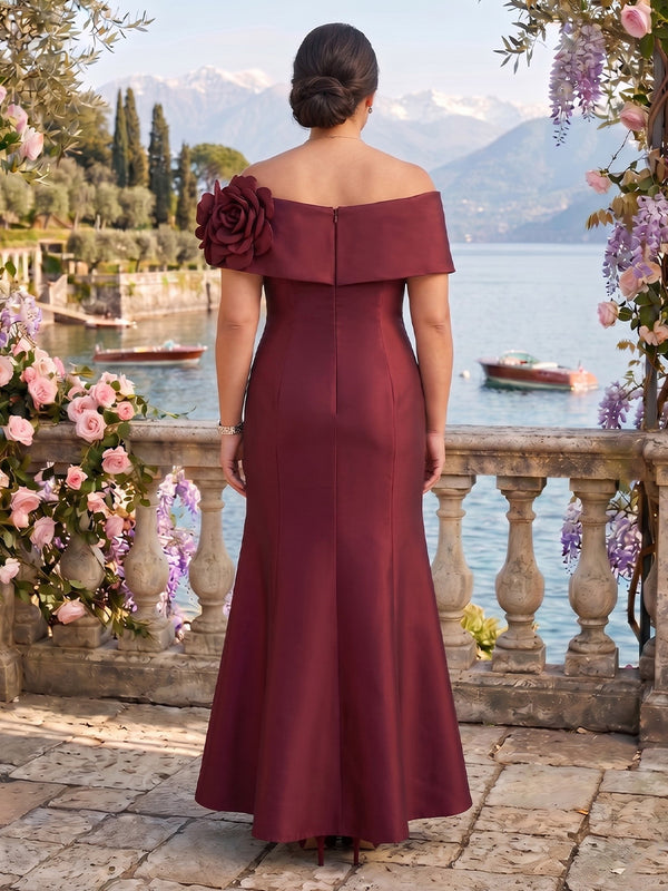 Short Sleeves Satin Off the Shoulder Mermaid Mother of the Bride/Groom Dresses Plus Size