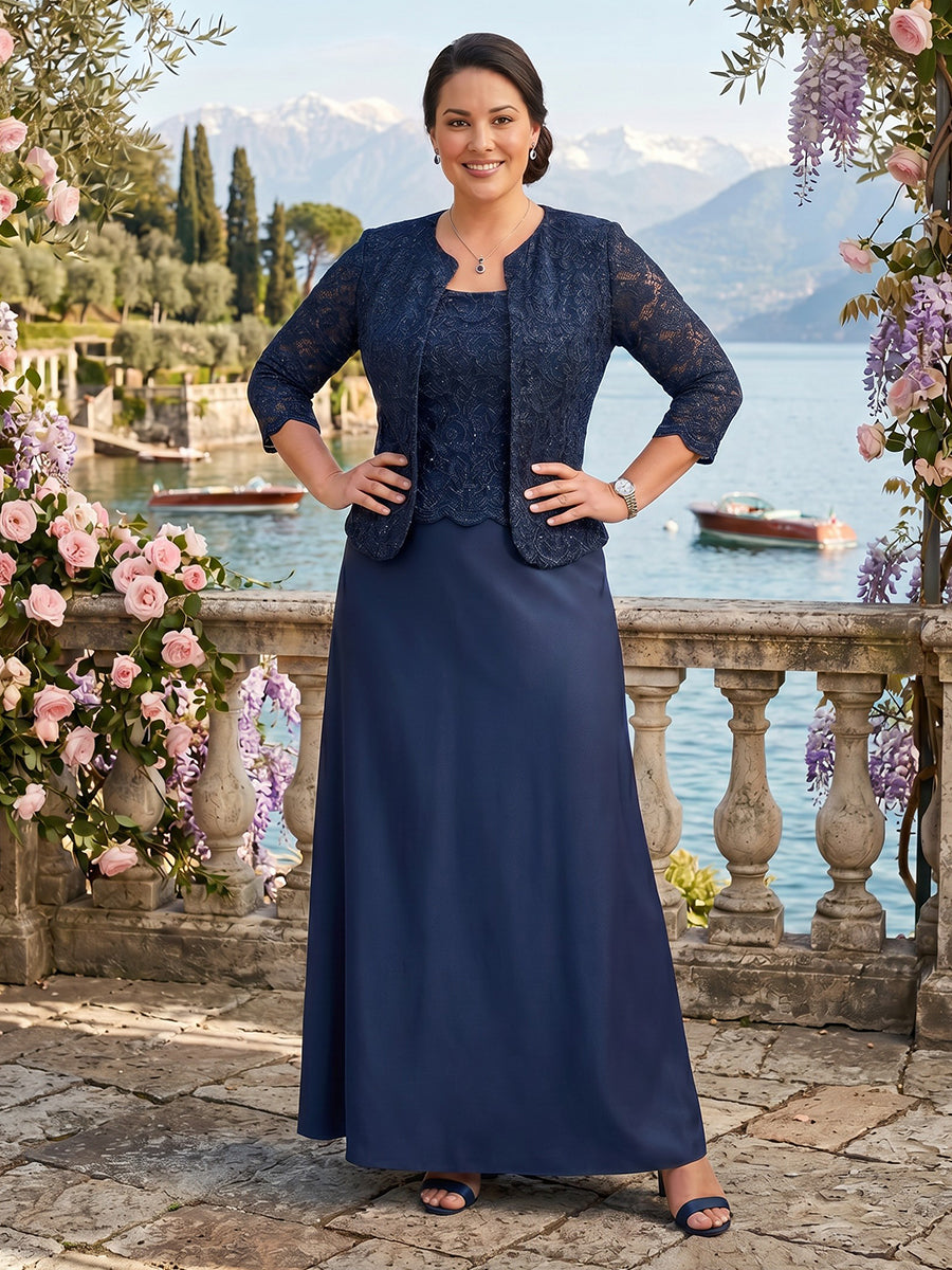 Two Piece Jewel Chiffon A Line Mother of the Bride/Groom Dresses Plus Size