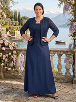 Two Piece Jewel Chiffon A Line Mother of the Bride/Groom Dresses Plus Size
