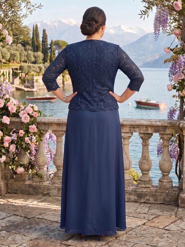 Two Piece Jewel Chiffon A Line Mother of the Bride/Groom Dresses Plus Size