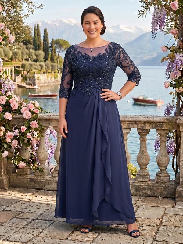 Jewel A Line 3/4 Sleeves Lace Mother of the Bride/Groom Dresses Plus Size