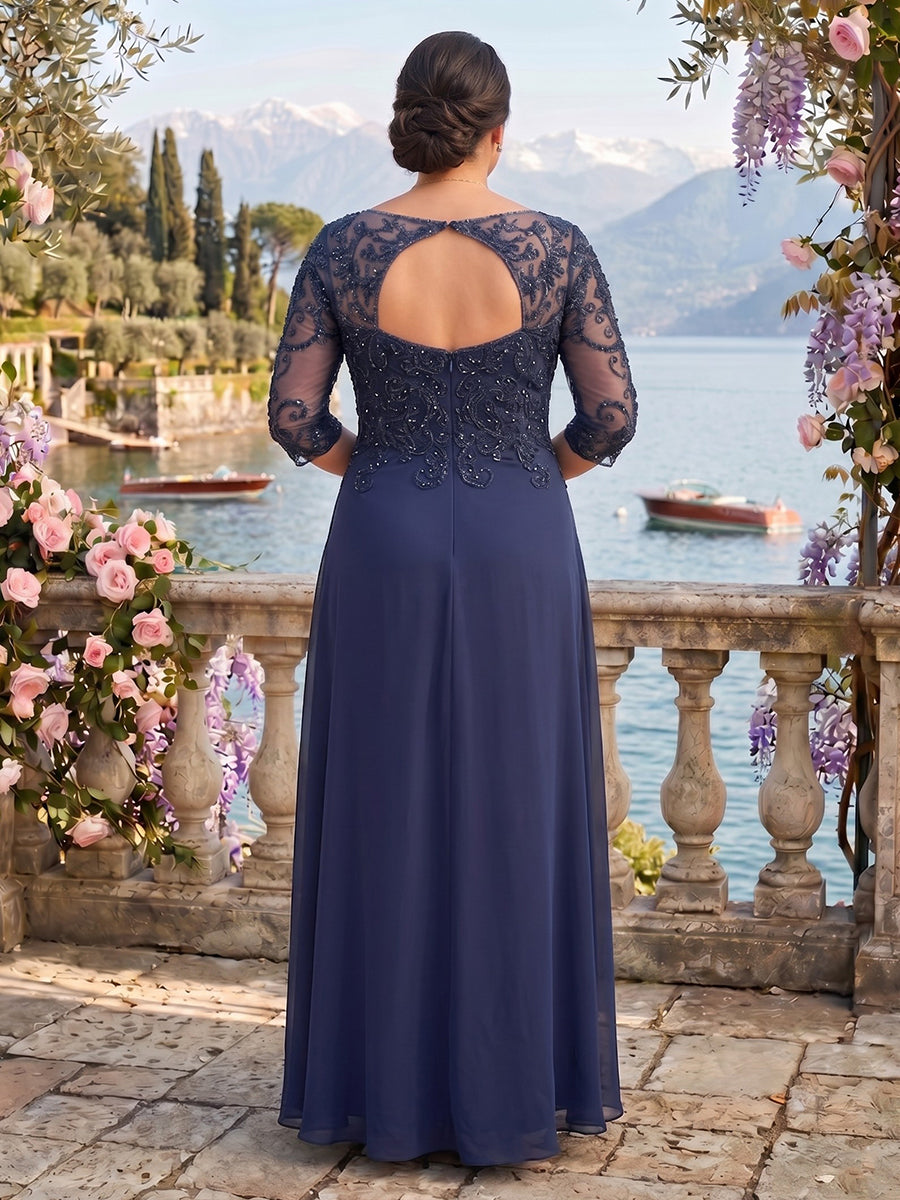 Jewel A Line 3/4 Sleeves Lace Mother of the Bride/Groom Dresses Plus Size